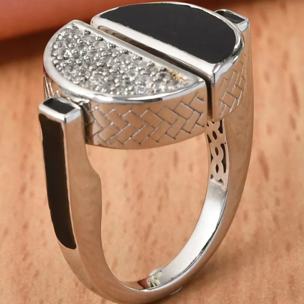 GP Celestial Dreams Collection Black Jade Inlay Cut and White Gemstone Ring